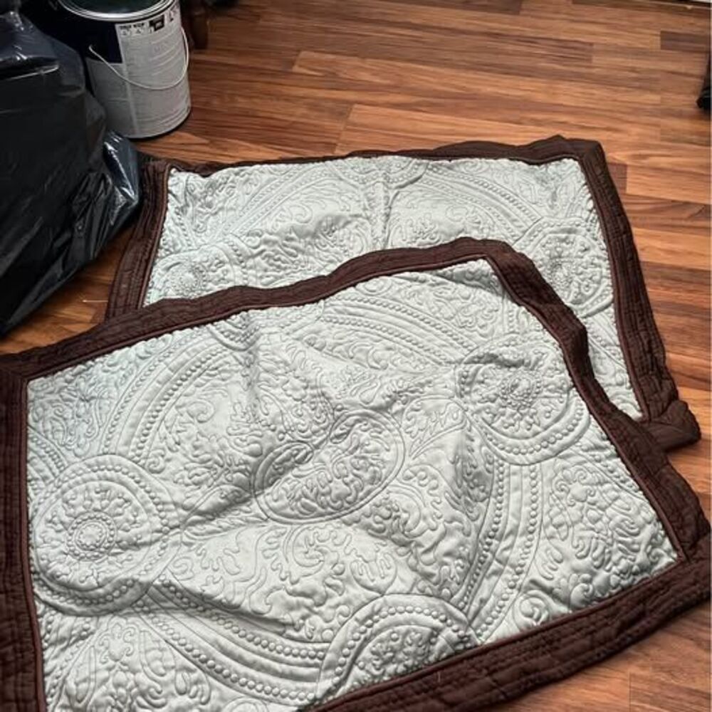 Set of 2 Standard Quilted Pillow Shams - Sage Green & Brown